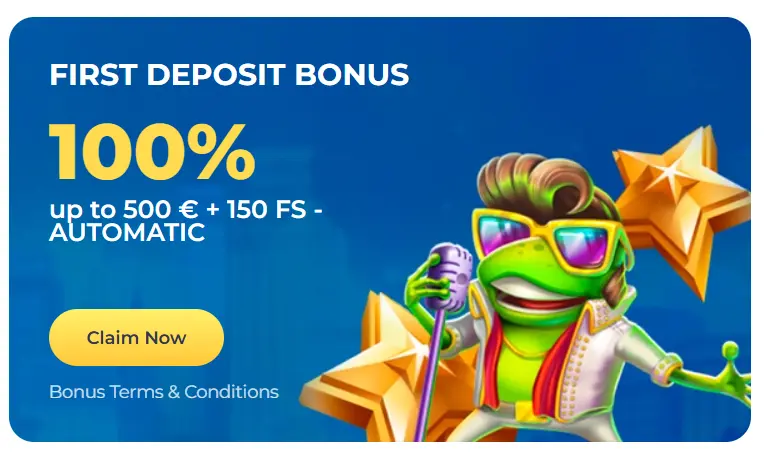 Banner for first deposit bonus at LuckyStart Casino to encourage new player registration.