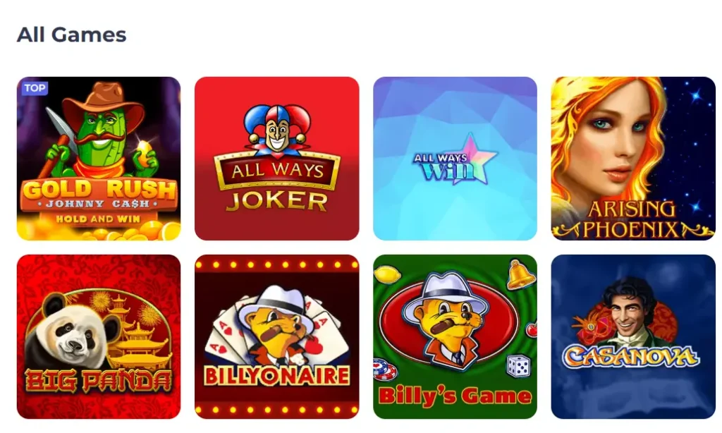 Grid of popular online slot games at LuckyStart Casino featuring top-rated titles for real money play.
