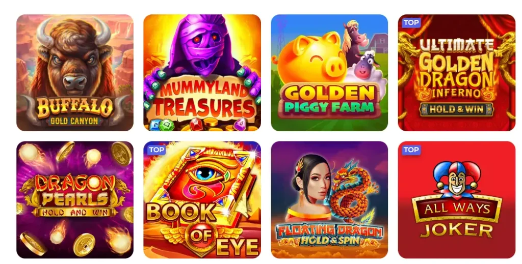 Top slot games grid at Luckystart Casino for choosing best titles.