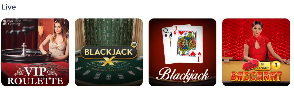 Live casino games at Luckystart Casino for playing with real dealers.