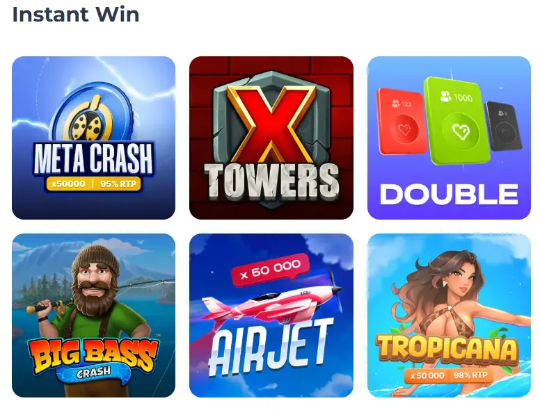 Instant win games at Luckystart Casino for quick gameplay.