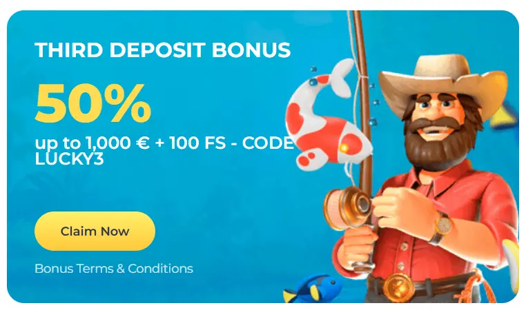 Third deposit bonus at Luckystart Casino to claim extra rewards.