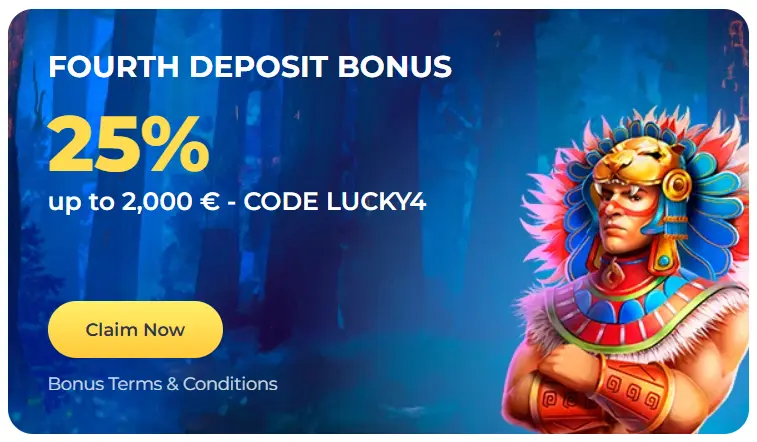 Fourth deposit bonus at Luckystart Casino to claim extra rewards.