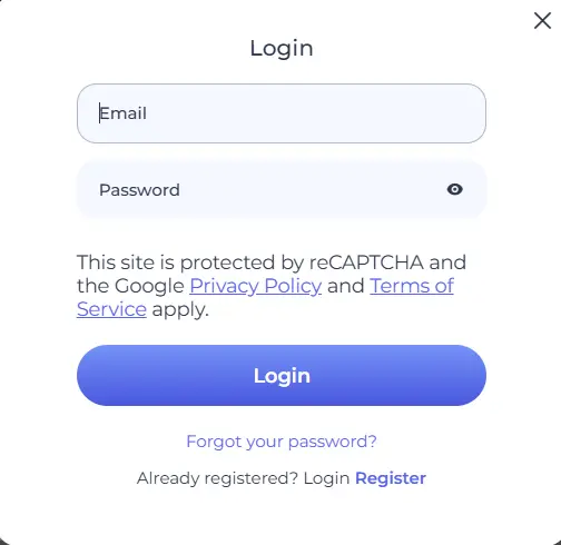 Login form at Luckystart Casino to access your player account.